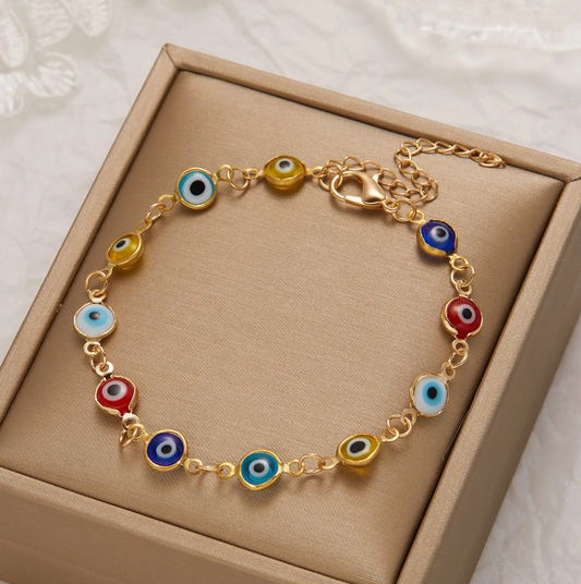 Multicolor 18K Gold Evil Eye Bracelet