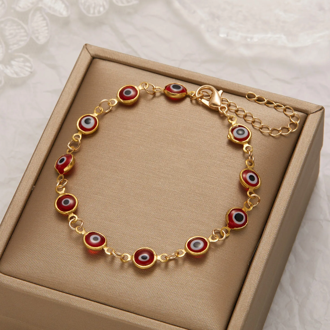 18K Gold Plated Red Evil Eye Bracelet