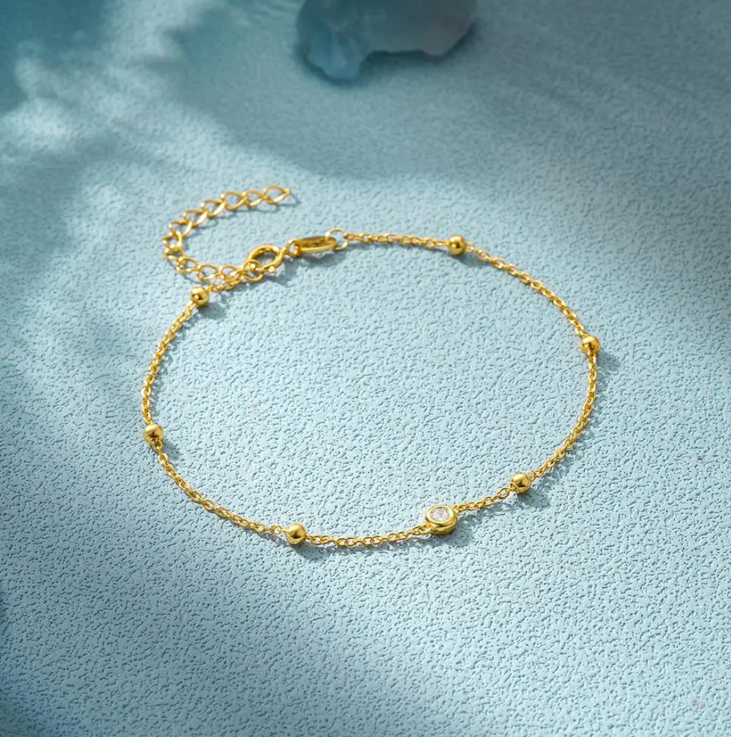 18K Gold Plated Bracelet with Eye and Zirconia Pearls
