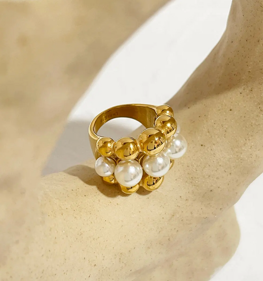 18K Gold Plated Ring with Pearl Design