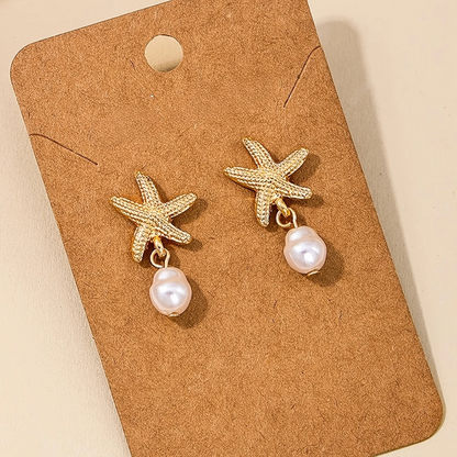 Elegant Starfish Earrings with Pearl Tassel