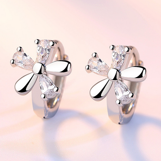925 Silver Floral Earrings with Silver Zirconia