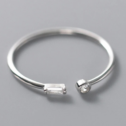 Adjustable 925 Silver Ring with 2 Beautiful Zirconia