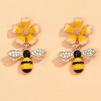 Bee & Sunflower Drop Earrings