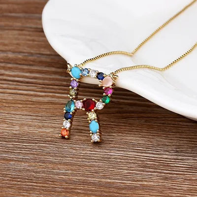 Initial and Gemstone 18K Gold Necklace