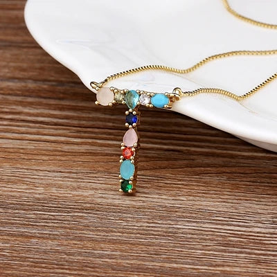 Initial and Gemstone 18K Gold Necklace