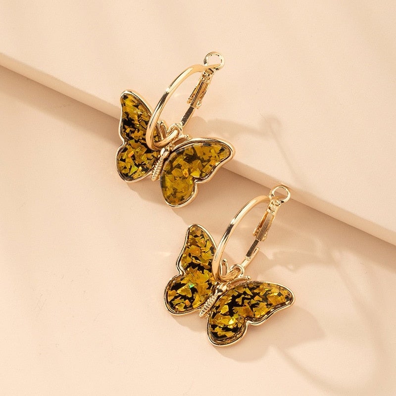 Hand-Painted Enamel Butterfly Crystal Earrings
