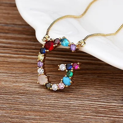 Initial and Gemstone 18K Gold Necklace