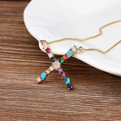 Initial and Gemstone 18K Gold Necklace