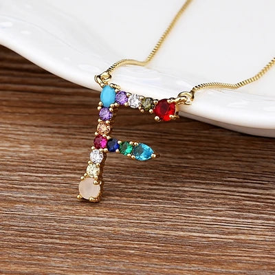 Initial and Gemstone 18K Gold Necklace