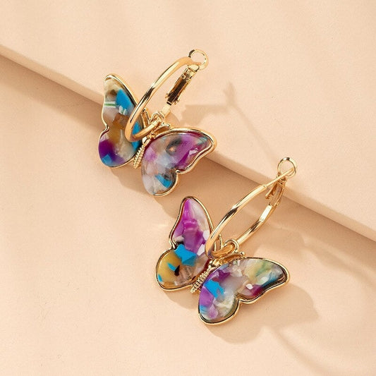 Hand-Painted Enamel Butterfly Crystal Earrings