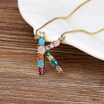 Initial and Gemstone 18K Gold Necklace