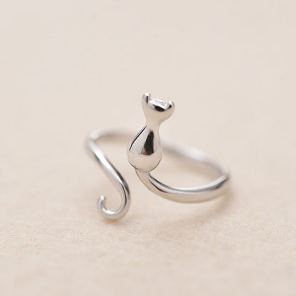 925 Silver Cat Ring - Adjustable Size