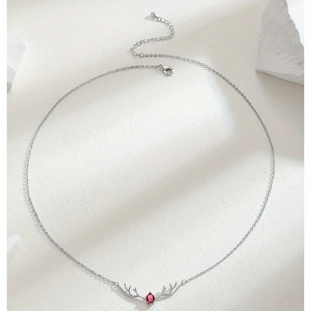 Deer Antler Necklace with Delicate Heart Charm