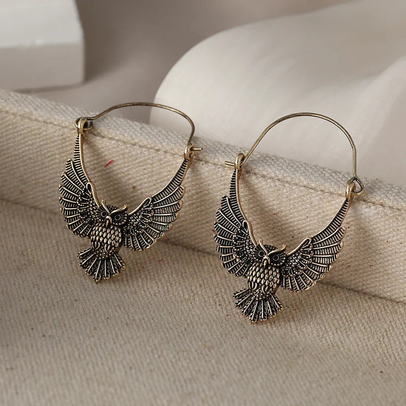 Vintage Bohemian Owl Statement Earrings