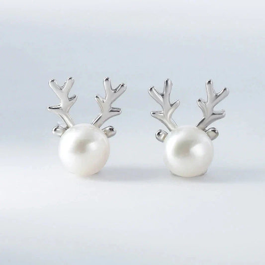 Reindeer Pearl Stud Earrings