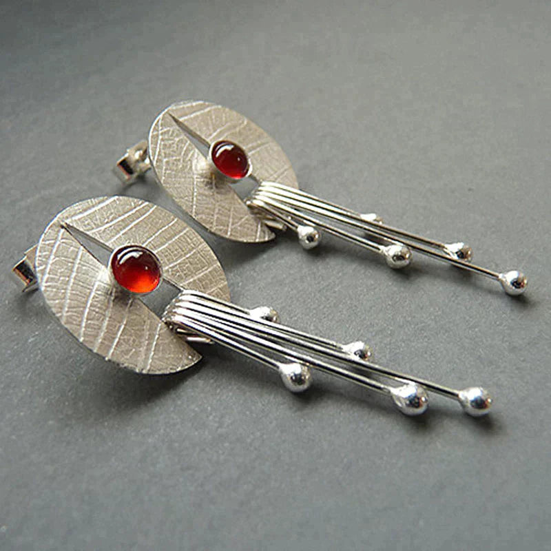 Hollow Red Stone Hanging Earrings