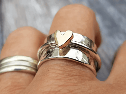 Alma - Silver Heart Ring with Gold Plating