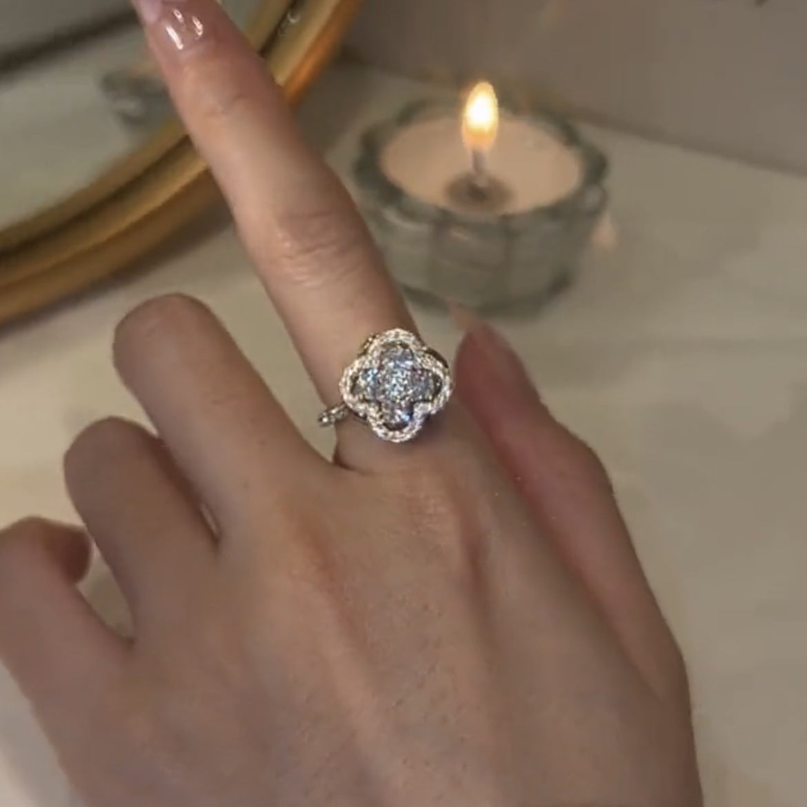 Rotating Clover Ring with Zirconia
