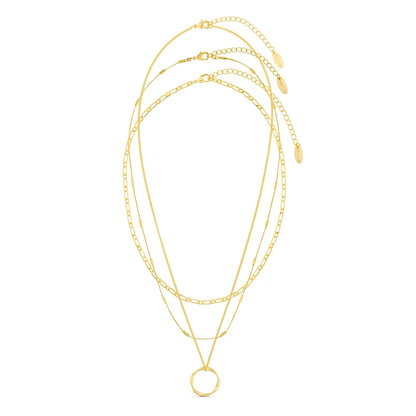 Open Circle Three Row Necklace | White Gold