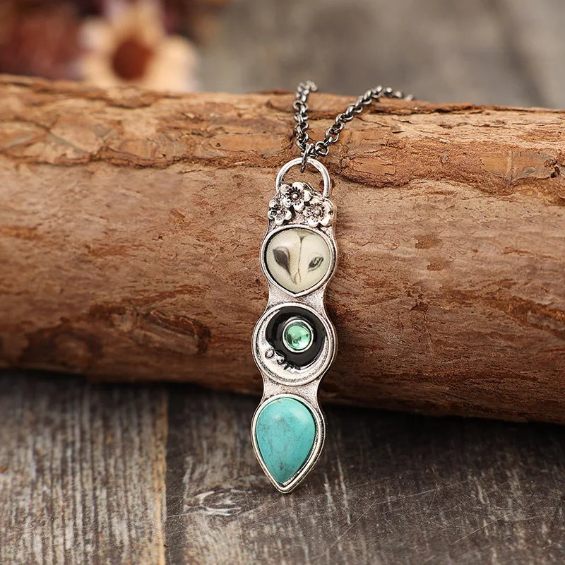 Turquoise Owl Wisdom Bar Necklace