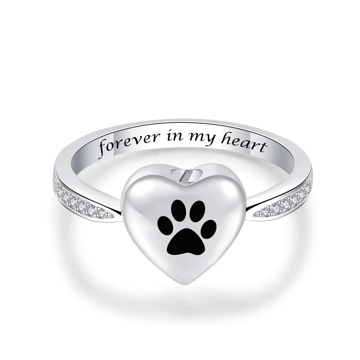 Love Heart Paw Print Urn Ring – Pet Memorial Cremation Jewelry