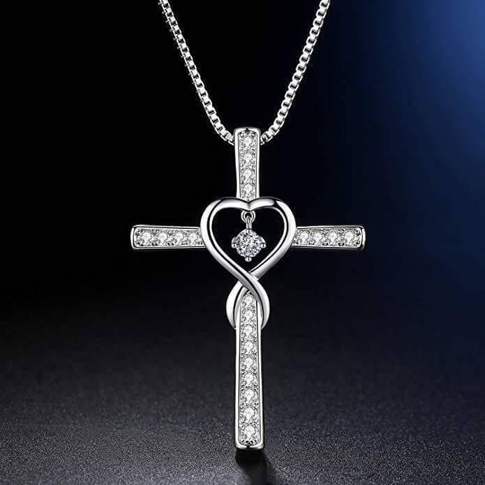 Blessed Cross Necklace with Heart Zirconia