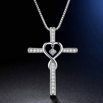 Blessed Cross Necklace with Heart Zirconia