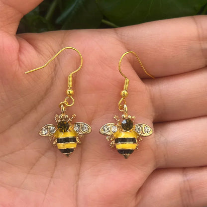 Golden Bee & Honeycomb Crystal Earrings