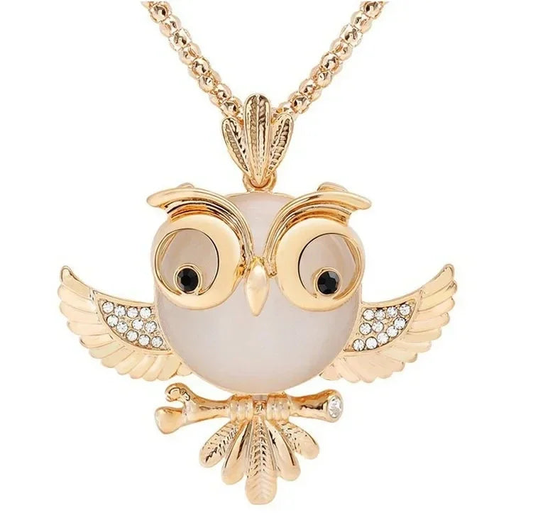 Opal Owl Wisdom Pendant Necklace