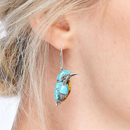 Blue Hummingbird Enamel Earrings