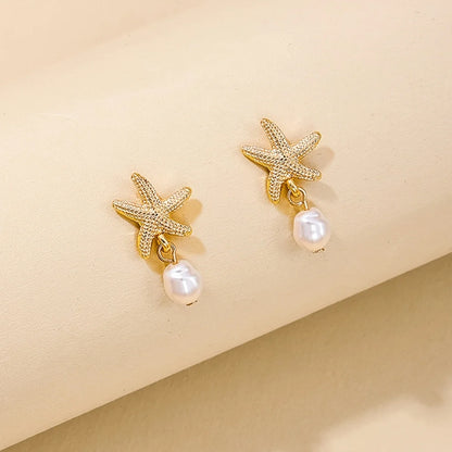 Elegant Starfish Earrings with Pearl Tassel