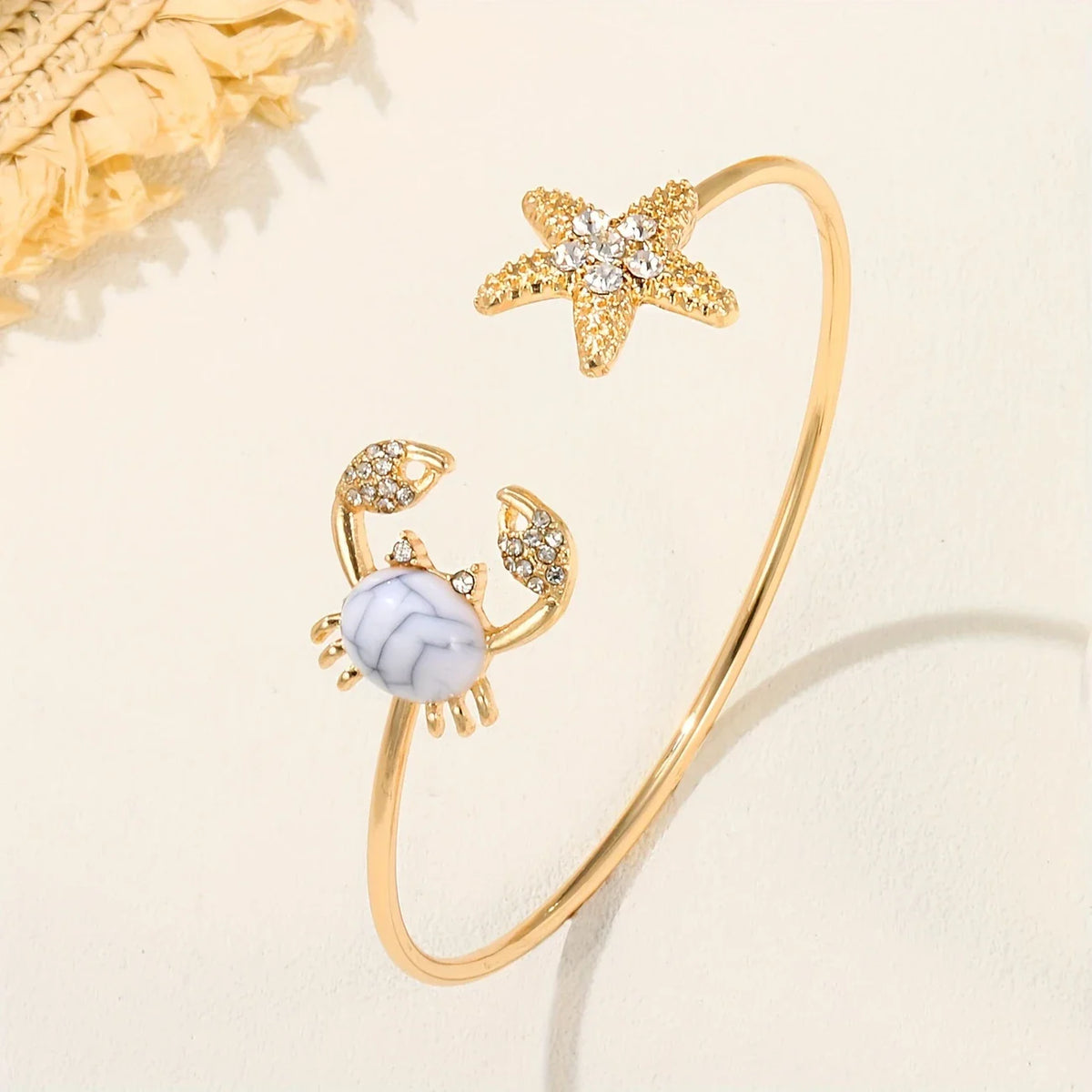 Adjustable Crab Gold Ring with Inlaid Pearl