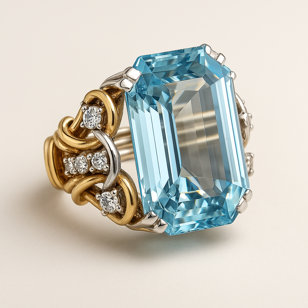 Vintage Layered Blue Zirconia and Gold Ring