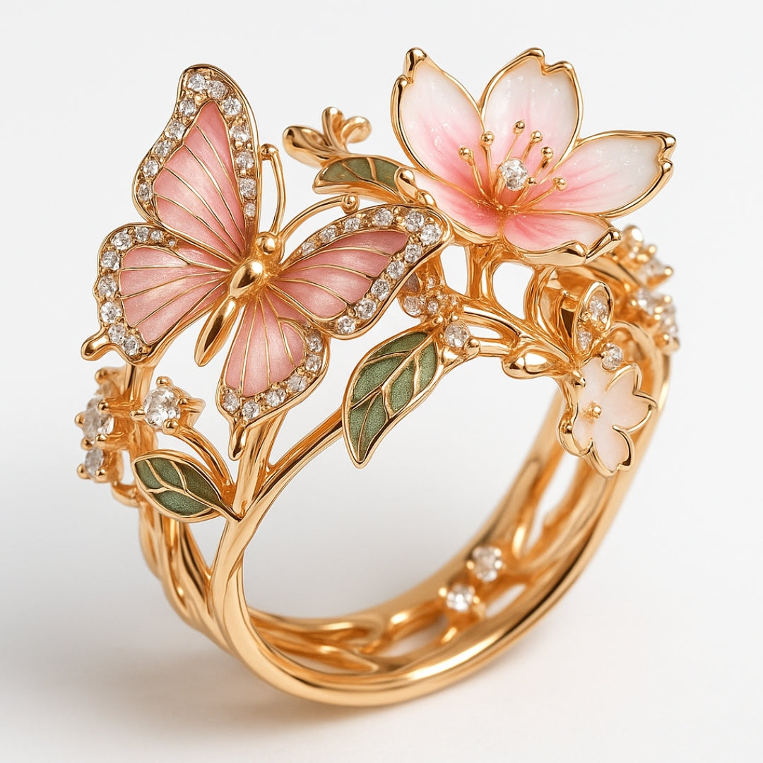 Nature Bright Butterfly Zirconia Ring