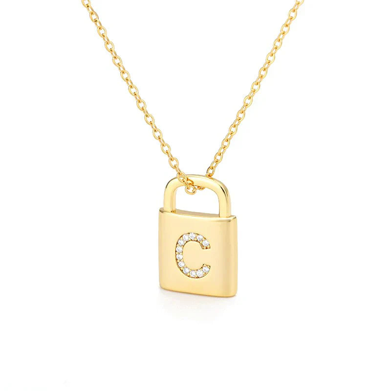 Golden Initial Lock Necklace
