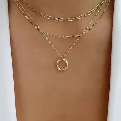 Vintage Layered Chain Necklace with Pendant