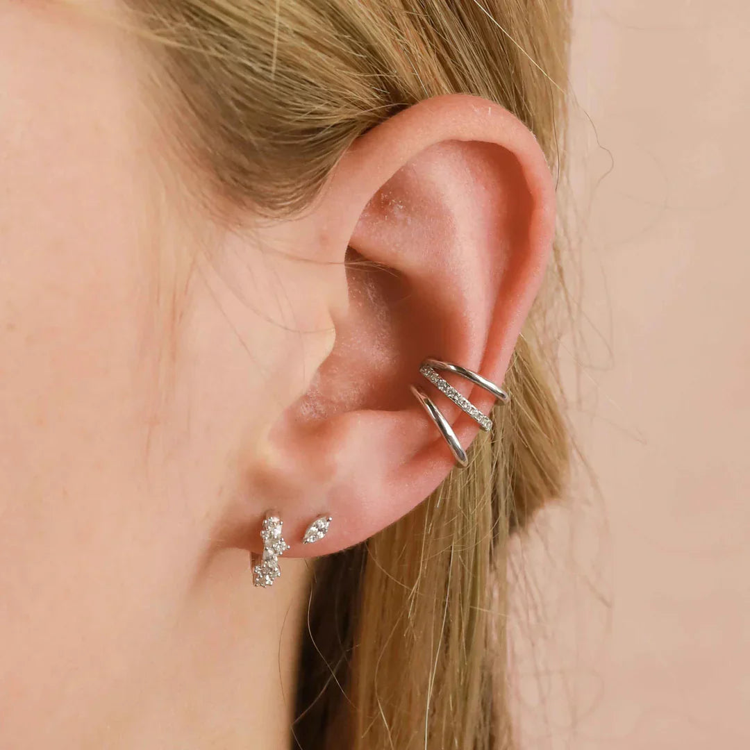 Crystal Cluster Huggies | White Gold
