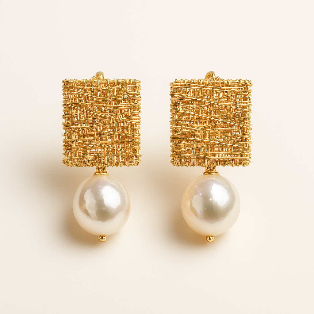 Vintage Gold Thread Earrings with Pearls