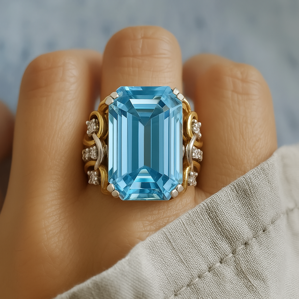 Vintage Layered Blue Zirconia and Gold Ring