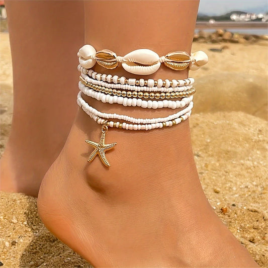 Set of 7 Elegant Summer Anklets