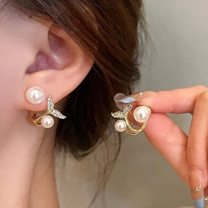 Elegant Mermaid Tail Earrings with Pearl