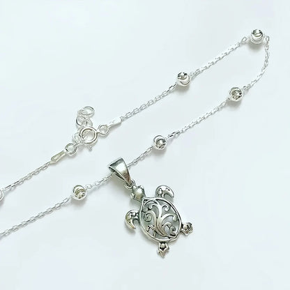 Waterproof Bohemian Turtle Anklet with Round Beads