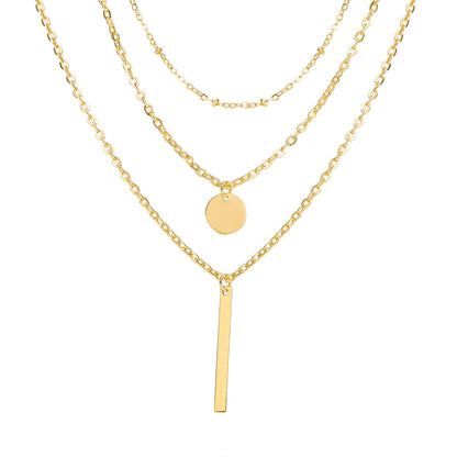 Vintage Layered Chain Necklace with Geometric Pendant