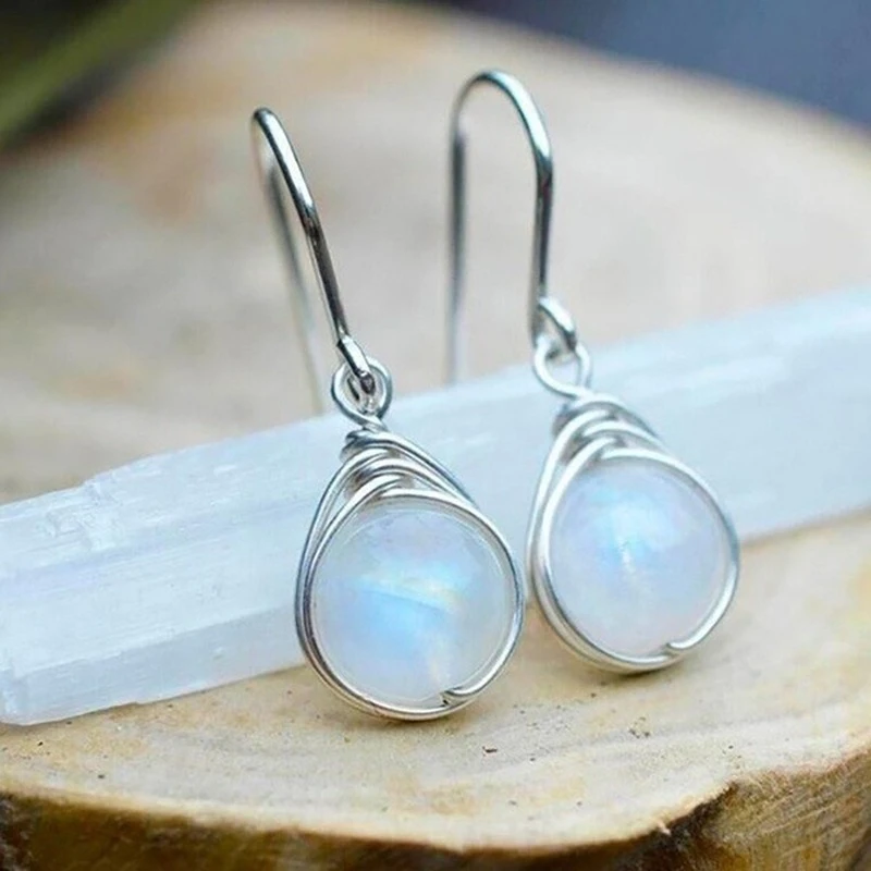 Moonstone Drop Earrings in Silver