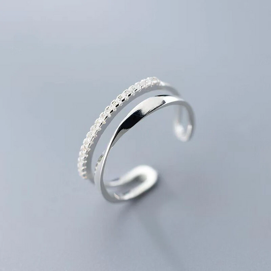 Adjustable Zirconia Silver Ring