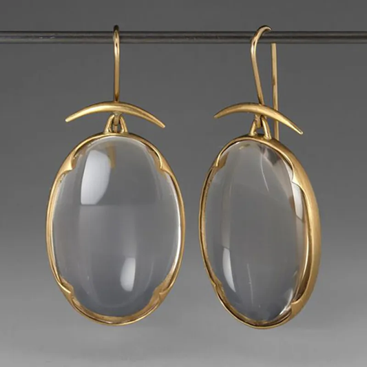 Vintage Gray Crystal Gold Earrings