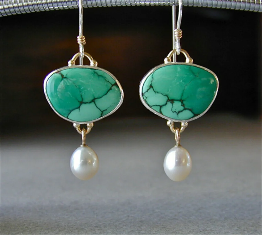 Vintage Turquoise and Pearl Earrings