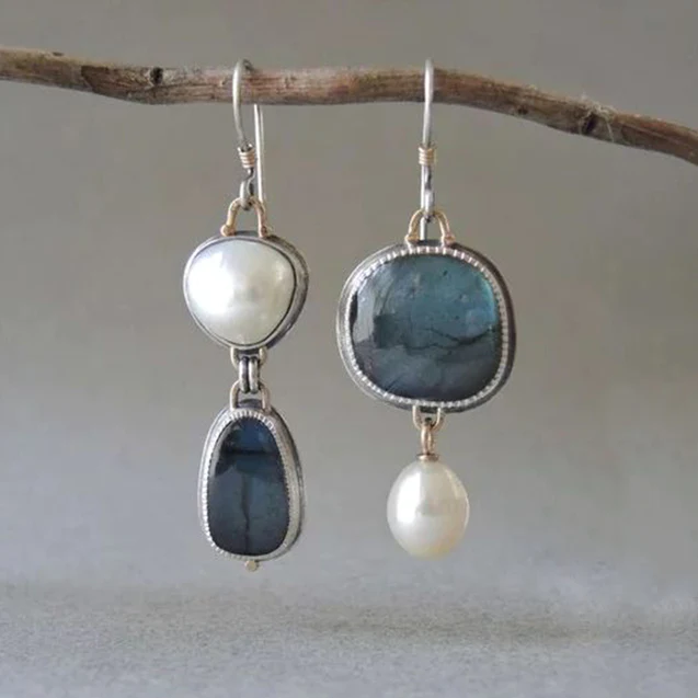Vintage Natural Stone Silver Earrings
