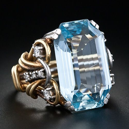Vintage Layered Blue Zirconia and Gold Ring